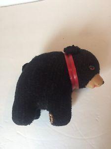Red and Black Bear Face Logo - Vtg. Black Bear Straw Stuffed Animal Collectible Plush Rubber Face