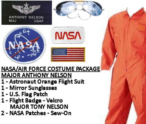 NASA Flight Suit Logo - USAF-NASA Astronaut Costume - Major Nelson - ORANGE