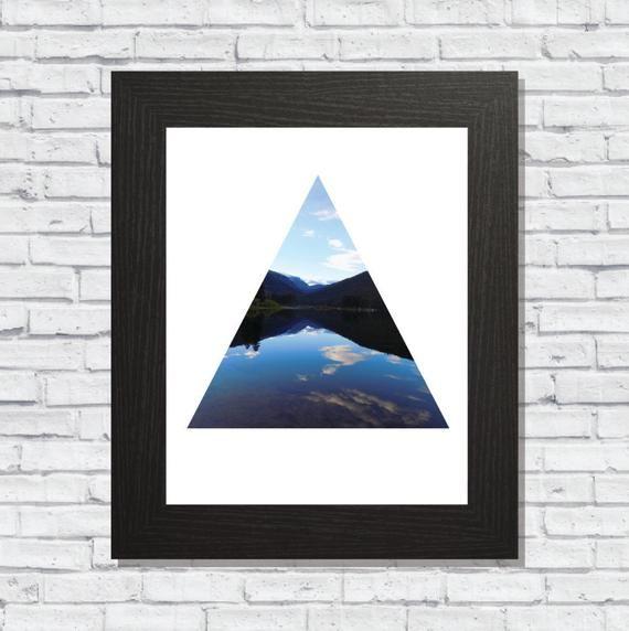 Triangle Mountain Reflection Logo - Mountain Reflection Print Triangle Minimal Blue Mountains