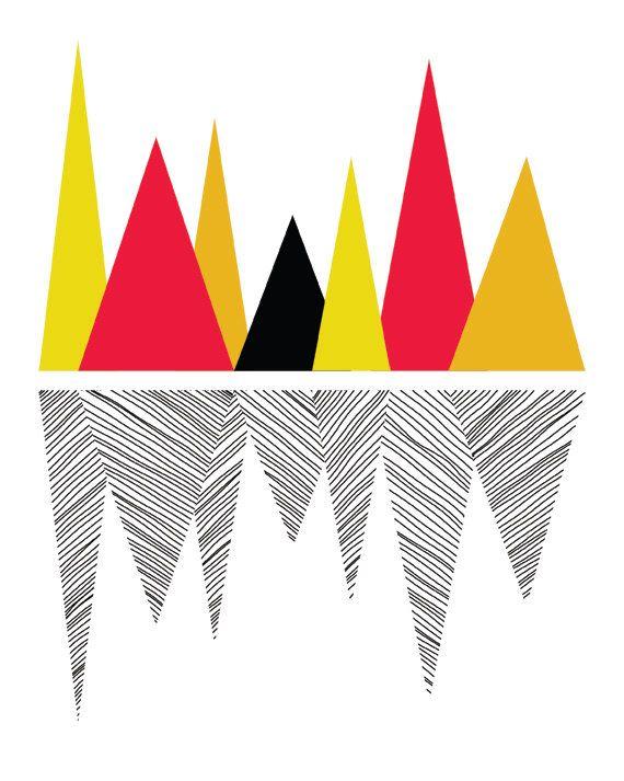 Triangle Mountain Reflection Logo - Modern Art Vertical / Minimalist Geometric Art Print / Large Gallery ...