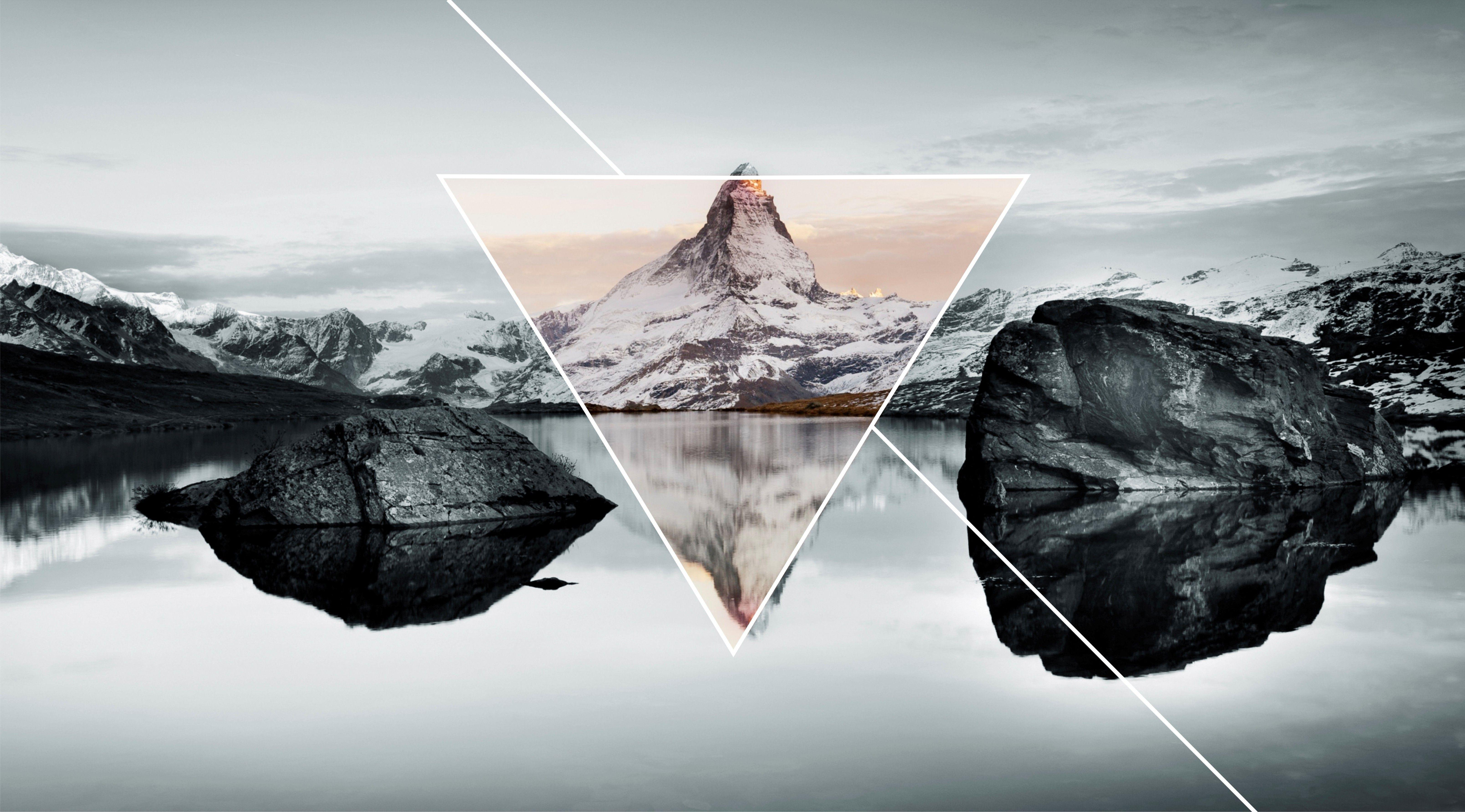 Triangle Mountain Reflection Logo - Wallpaper : landscape, lake, nature, reflection, vehicle, ice