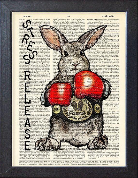 Rabbit Boxing Logo - Bunny poster, anti stress art, boxer print, Rabbit boxing, funny