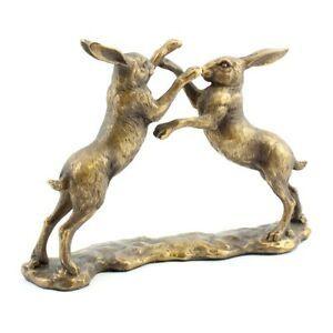 Rabbit Boxing Logo - Reflections Bronzed Hare Boxing Rustic Collection Figure Rabbit