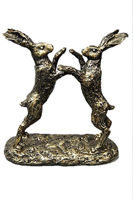 Rabbit Boxing Logo - Bronze style freestanding Boxing Hare Rabbit Ornament Figurine