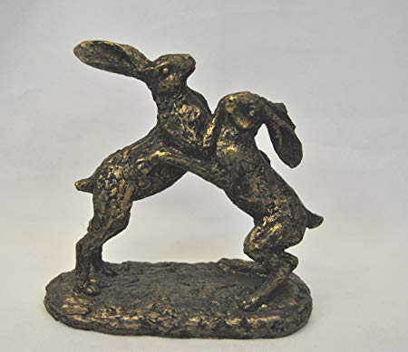 Rabbit Boxing Logo - Bronze Style Figurine Ornamental 2 Boxing Hares Rabbits Ornament