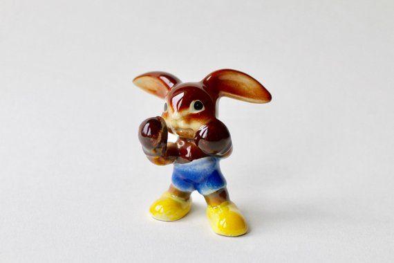 Rabbit Boxing Logo - Vintage Geobel figurine. Ceramic Goebel bunny rabbit