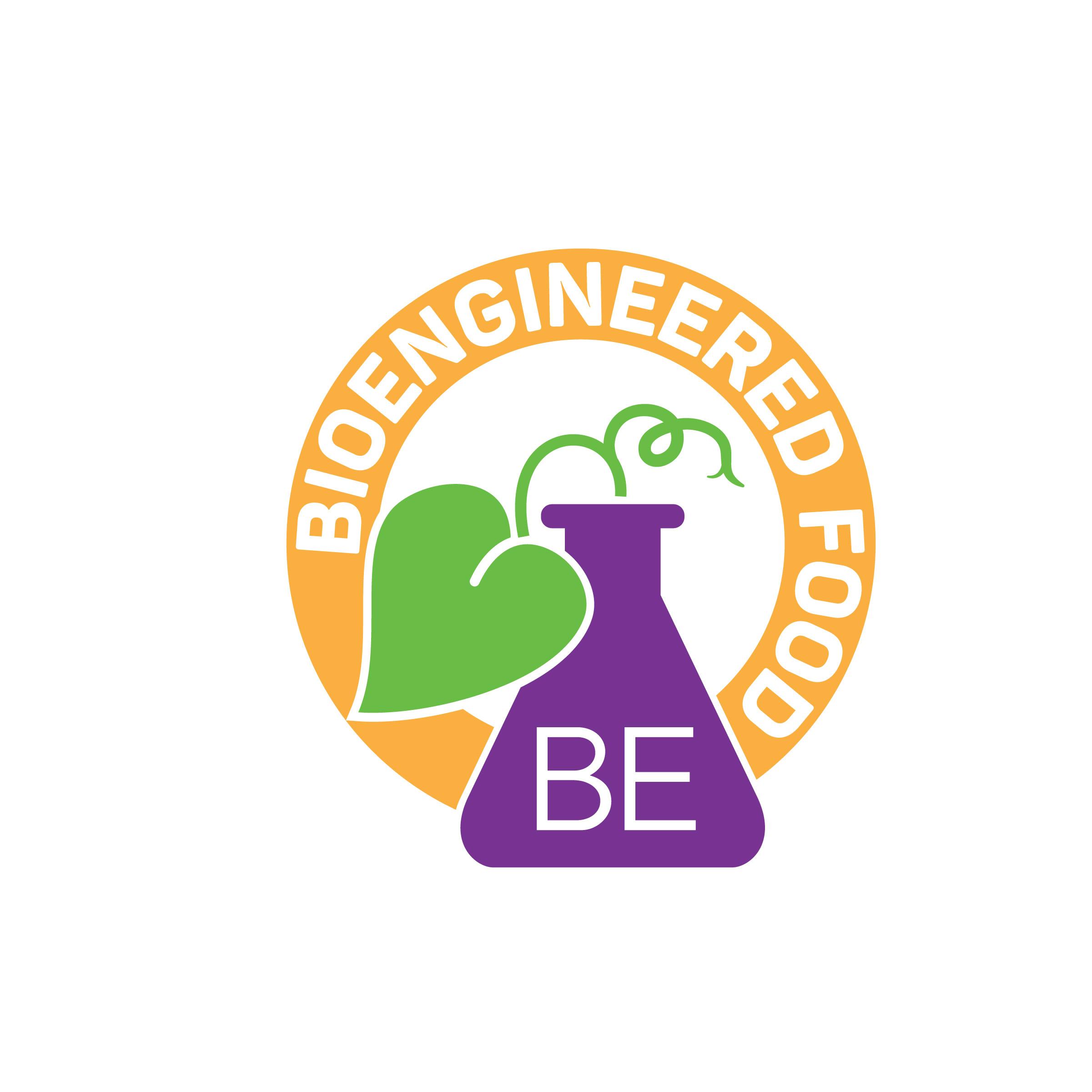 Purple Food Logo - Bioengineered Logo. GMO Food. Vector Royalty Free Art