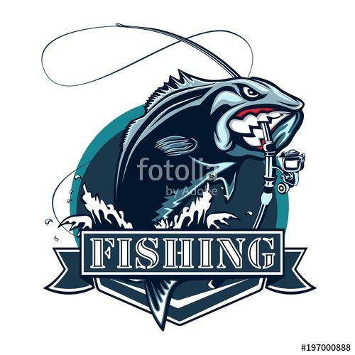 Fishing Logo - Perch fish and fishing rod logo. Bass fish vector illustration can ...