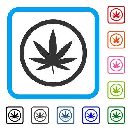 Blue Red Orange Round Logo - Cannabis icon. Flat gray pictogram symbol in a light blue rounded