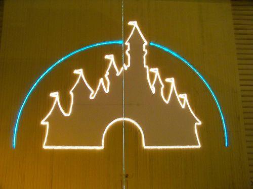 Walt Disney Pixar Castle Logo - Walt Disney Picture logo in lights at Walt Disney Studios photo