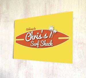 Surf Shack Logo - Personalised yellow Surf Shack Beach Bar sign A4 metal plaque Shabby ...