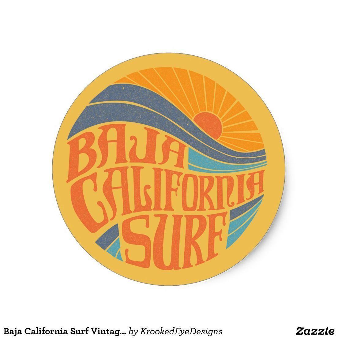 Hippie Retro Logo - Baja California Surf Vintage Sticker. sail away. Surf stickers