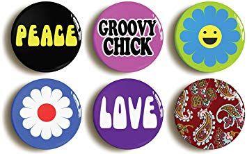 Hippie Retro Logo - XSIXTIES HIPPIE CHICK RETRO BADGES BUTTONS PINS 1inch 25mm