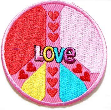 Hippie Retro Logo - Pink LOVE Peace Heart Anit No War Sign Logo Hippie Retro Biker Kid ...