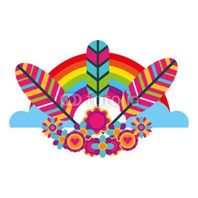 Hippie Retro Logo - hippie retro tribal feathers rainbow decoration. Buy Photo. AP