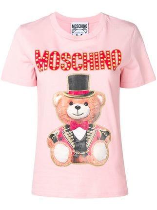 Bear Print Logo - Moschino Bear Print Logo T Shirt