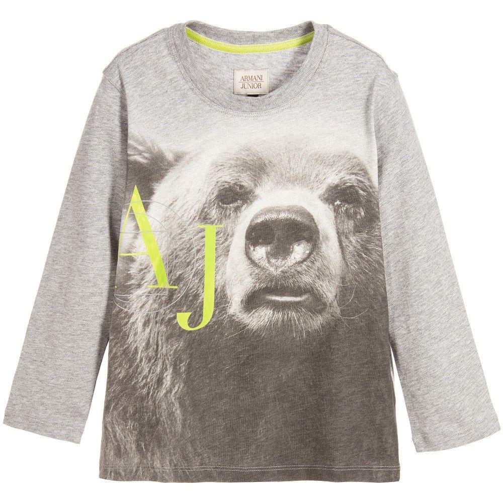 Bear Print Logo - ARMANI JUNIOR Boys Grey Cotton Jersey Bear Print Logo Top | Armani ...