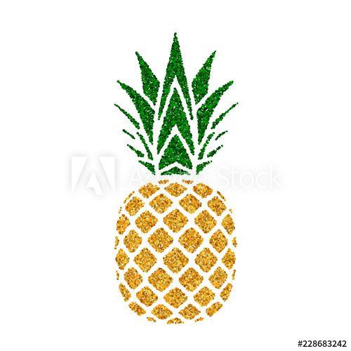 Gold Green Leaf Logo - Pineapple golden with green leaf. Tropical gold exotic fruit