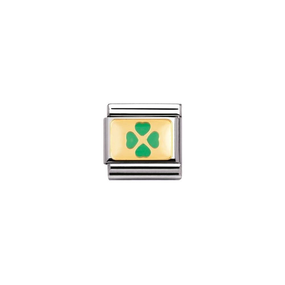 Gold Green Leaf Logo - Nomination 18ct Gold Green Leaf Clover Charm |925 Treats