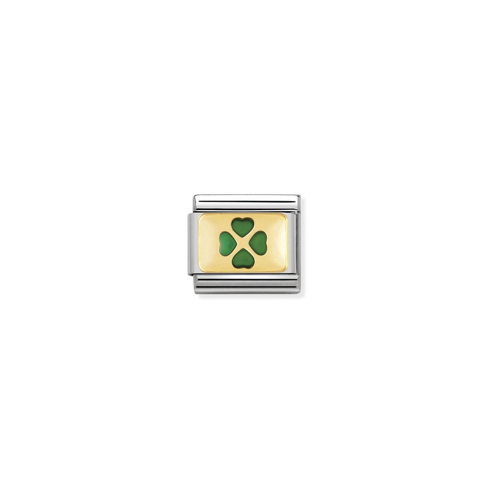 Gold Green Leaf Logo - NOMINATION Enamel & Gold Green Four Leaf Clover Good Luck Charms
