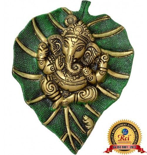 Gold Green Leaf Logo - Wall Hanging Green Leaf Ganesh