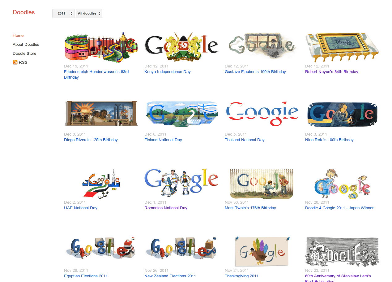 Every Google Logo - All Doodles Ever Made in the New Google Doodles Site