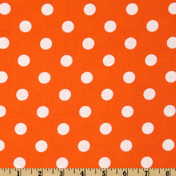 Orange White Dot Logo - Happy Halloween Polka Dots Orange White Designer Fabric