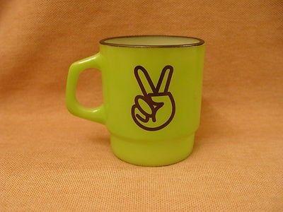 Hippie Signs and Logo - Fire-King Green & Black Peace Signs Hippie Logo Stacking Coffee Mug ...
