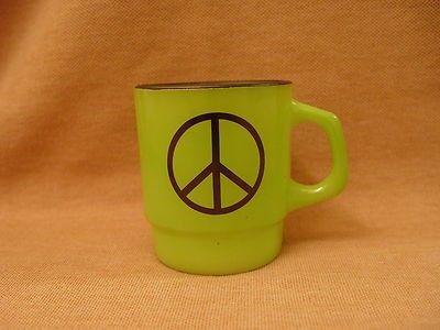 Hippie Signs and Logo - Fire King Green & Black Peace Signs Hippie Logo Stacking Coffee Mug