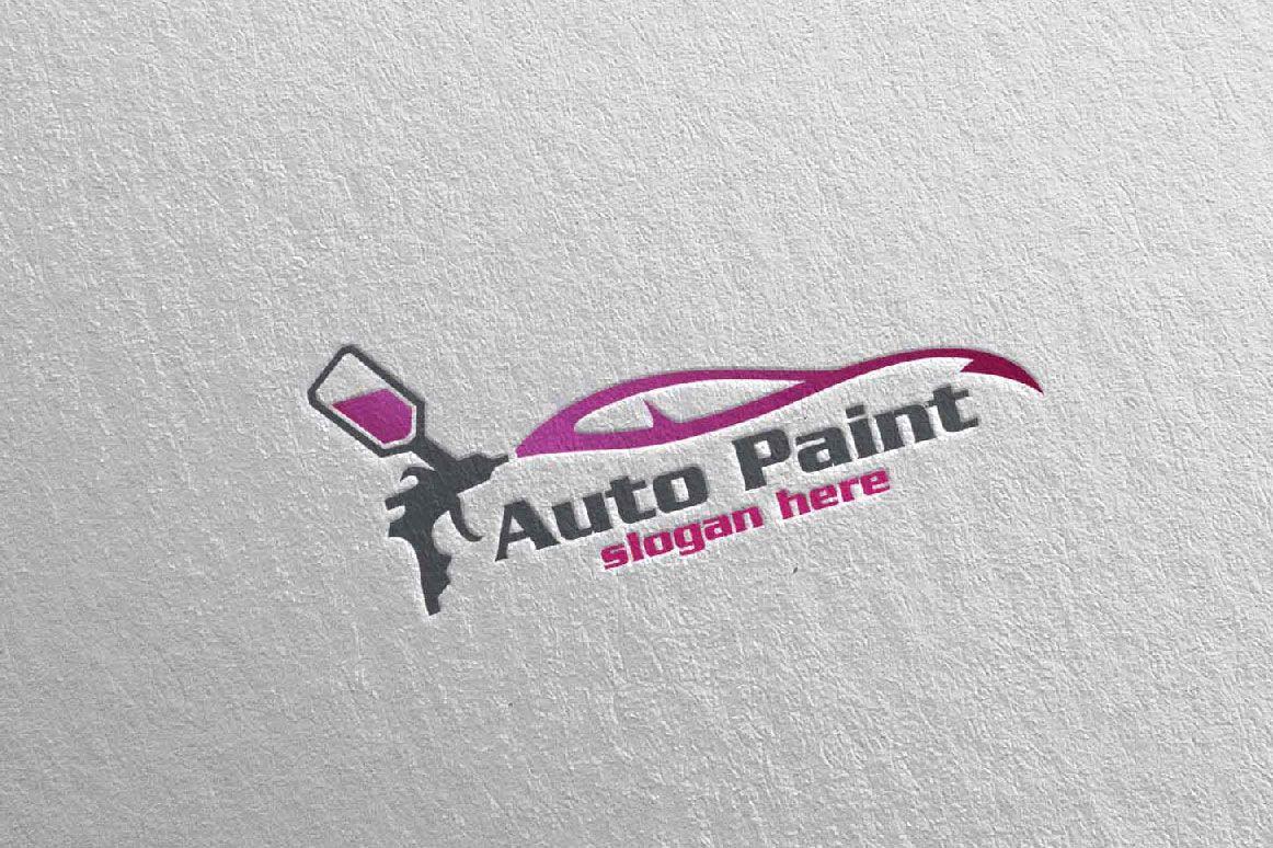 Pink Automotive Logo - Car Painting Logo with Spray Gun and Sport Car Concept 5