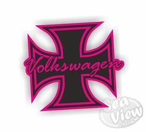 Pink Automotive Logo - Volkswagen Iron Cross Pink Retro Vintage Car Van Sticker Funny Decal ...