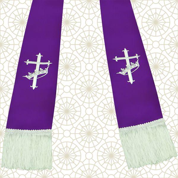 Purple White Cross Logo - Purple and White Satin Clergy Stoles with Cross & Crown - Arkman's