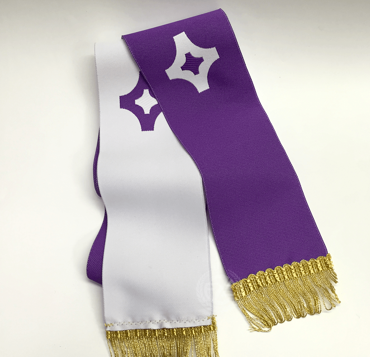 Purple White Cross Logo - Reconciliation Stole. Reversible Purple & White. Made in Italy