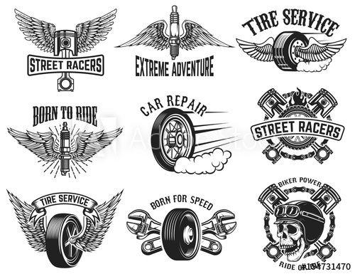 Tire Service Logo - Set of tire service, car repair labels. Design elements for logo