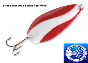 White with Red Tear Drop Logo - Blue Fox Strobe Tear Drop Spoon Red White 3 8 Oz. Spoon SSP2RW