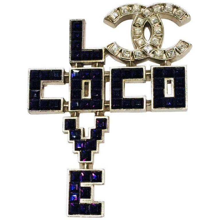 Purple White Cross Logo - Chanel “LOVE COCO” Logo Dark Purple and White Crystal Pin Spring ...