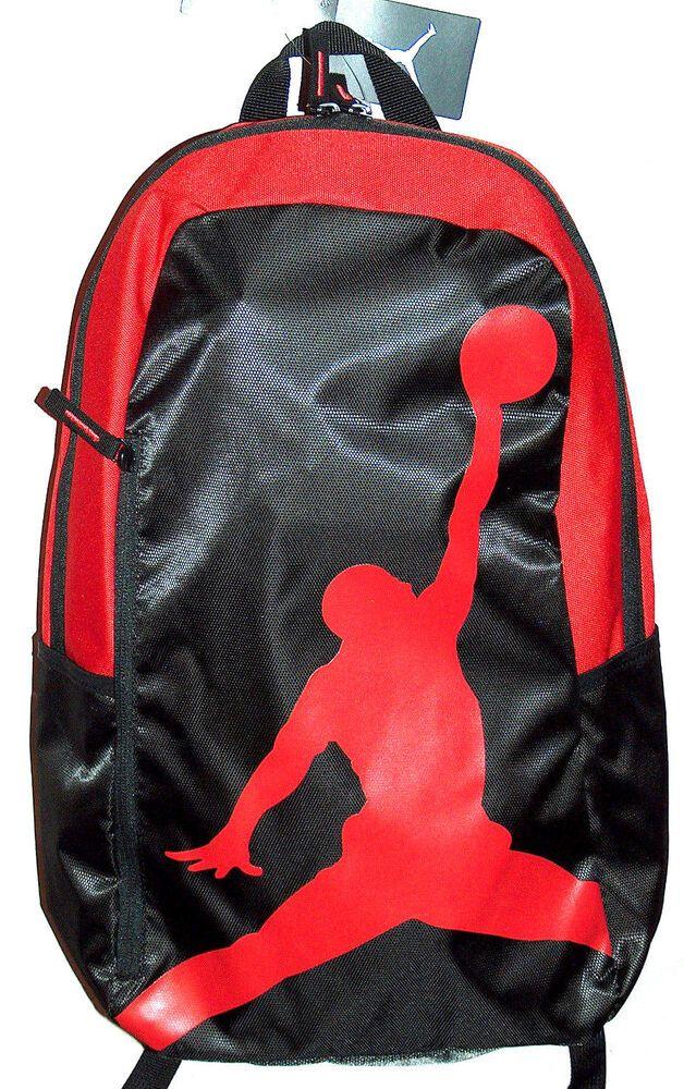 Red and Grey Jordan Logo - NEW Nike Air Jordan Big 15 Jumpman Logo Black & Red Laptop Backpack