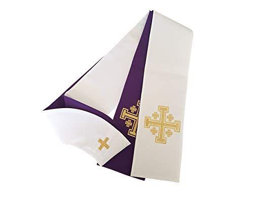 Purple White Cross Logo - Reversible Purple And White Embroidered Priest Stole With Jerusalem ...