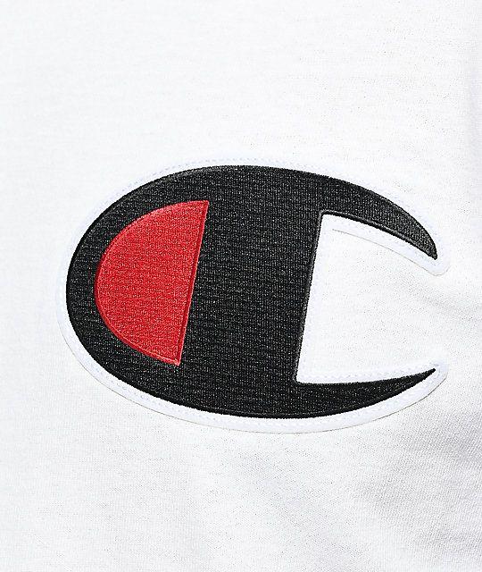 White and Red C Logo - Champion Heritage Big C Patch White T Shirt
