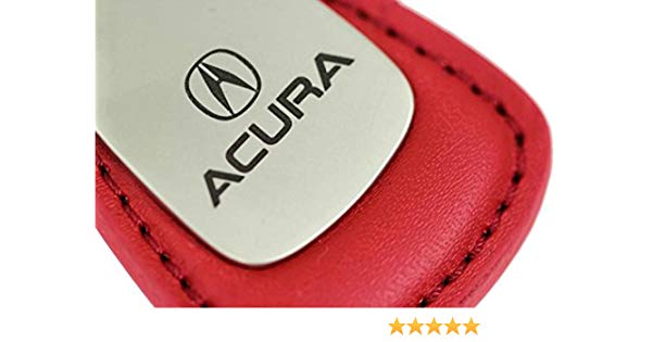 White with Red Tear Drop Logo - Acura Leather Key Chain Red Tear Drop Key Ring Fob