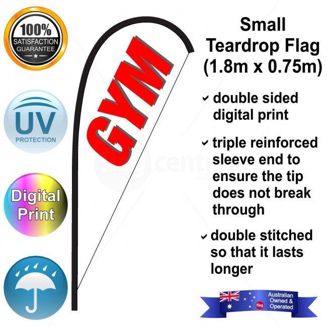 White with Red Tear Drop Logo - GYM White and Red Single Sided Small Teardrop Flag
