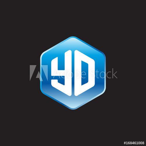 Black Hexagon Logo - Initial letter YD, modern glossy hexagon logo, gradient blue color
