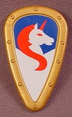White with Red Tear Drop Logo - Playmobil Gold Tear Drop Shaped Shield With White & Red Unicorn On A
