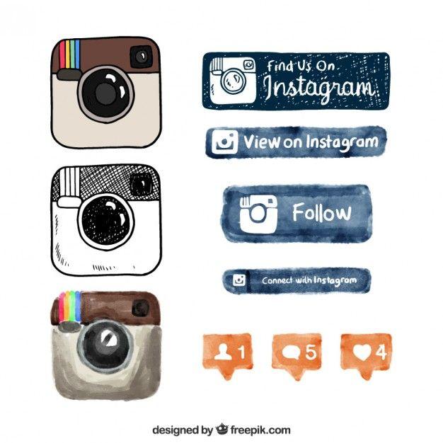 Find Us On Instagram Logo - Hand drawn instagram logo and buttons Vector