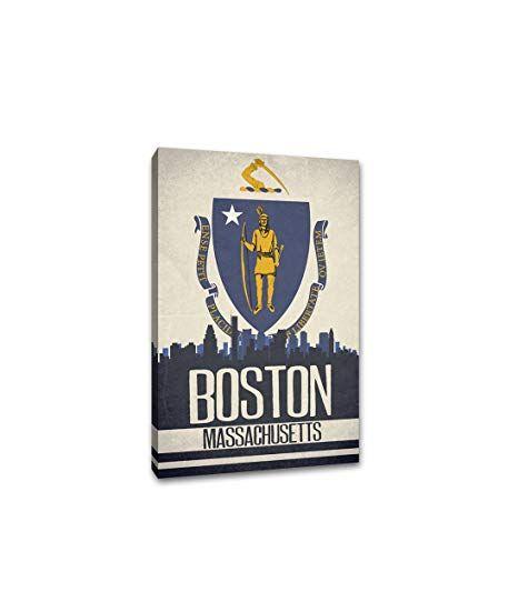 Boston State Logo - Amazon.com: Boston - State Flag Skylines - 12x18 Gallery Wrapped ...