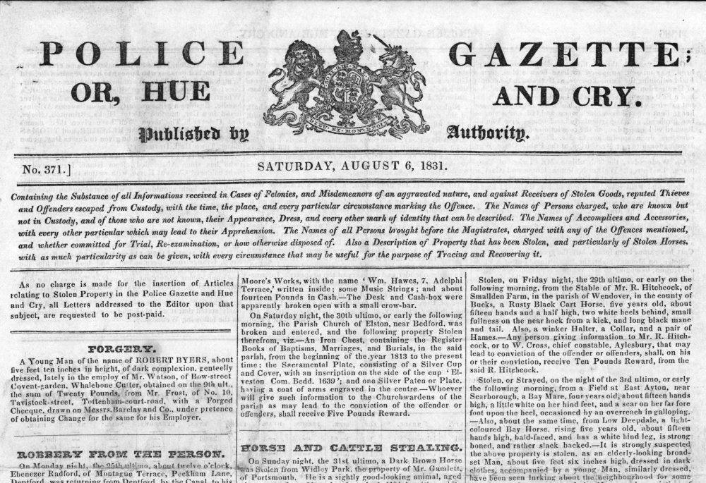 Black and White Newspaper Logo - Police Gazette (Great Britain and Ireland)