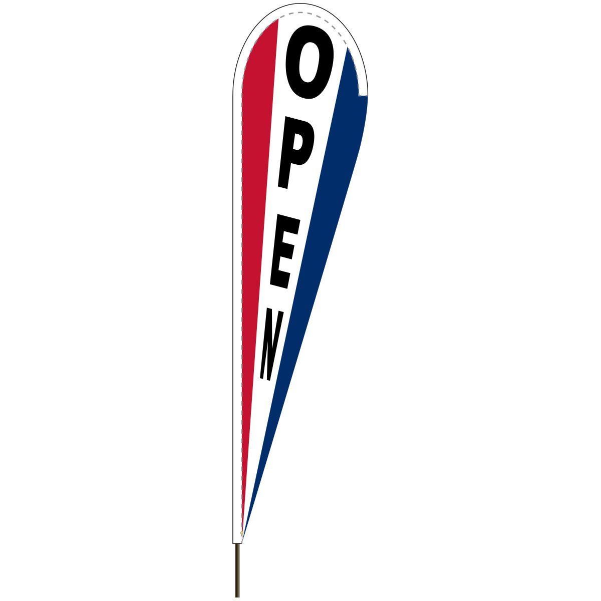 White with Red Tear Drop Logo - 10ft. Red White & Blue Open Tear Drop Flag