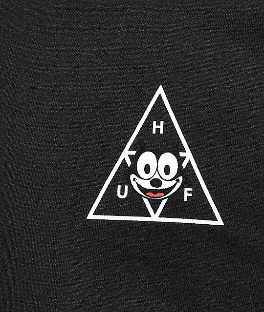 Black Cat Triangle Logo - HUF X Felix The Cat Triple Triangle Black T Shirt