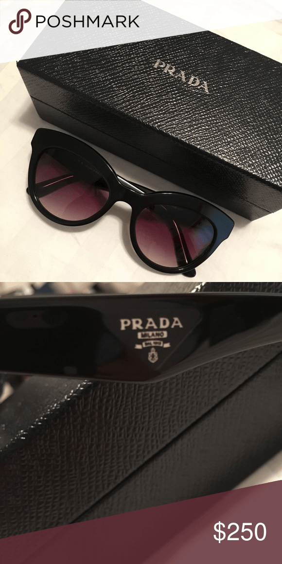 Black Cat Triangle Logo - Black cat eye Prada sunnies Super cute Havana frame with classic