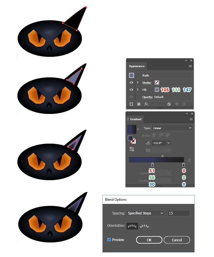 Black Cat Triangle Logo - Spooky Black Cat Character in Adobe Illustrator
